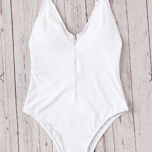 Zipper Front Low Back One Piece Swimwear